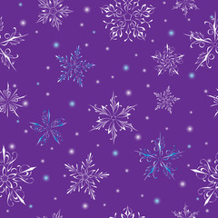 new year 6. seamless pattern of snowflakes on a lilac background