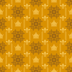 Seamless pattern for wallpaper, interior design. Gold symmetric background in vintage style. Vector illustration