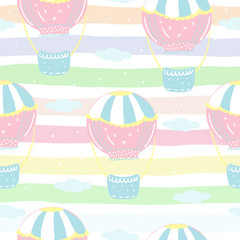 Vector seamless pattern with colorful air balloon in the sky