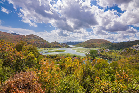 Panoramic view over Crnojevice River, Lake Skader National Park, Balkan Peninsula, Montenegro Europe