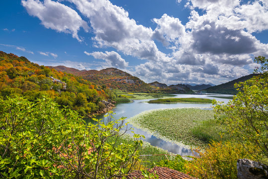 Panoramic view over Crnojevice River, Lake Skader National Park, Balkan Peninsula, Montenegro Europe