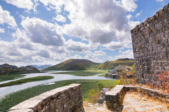 Panoramic view over Crnojevice River, Lake Skader National Park, Balkan Peninsula, Montenegro Europe