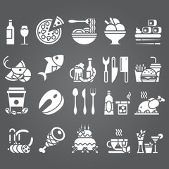 vector white Set of flat icons and elements about food and drink for cuisine web restaurant menu