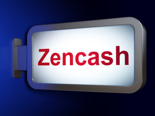 Cryptocurrency concept: Zencash on advertising billboard background, 3D rendering