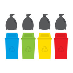 Colorful Recycle Bins Set with Examples for the Separation and Utilize of Garbage. Saving Of The Environment Vector illustration