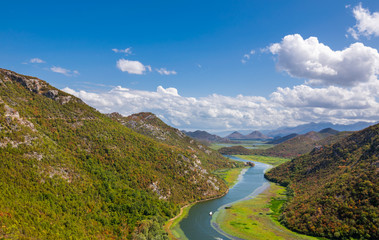 Panoramic view over Crnojevice River, Lake Skader National Park, Balkan Peninsula, Montenegro Europe