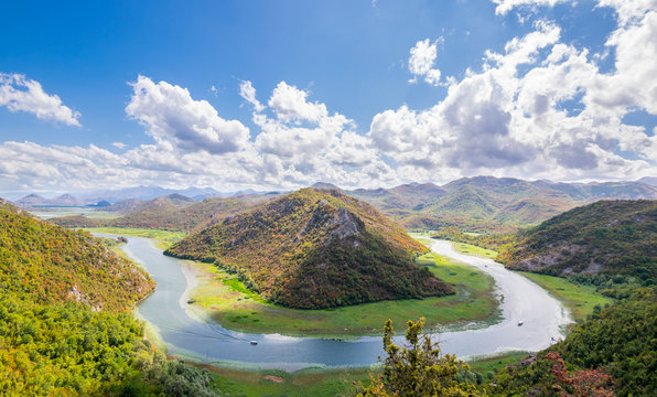 Panoramic view over Crnojevice River, Lake Skader National Park, Balkan Peninsula, Montenegro Europe