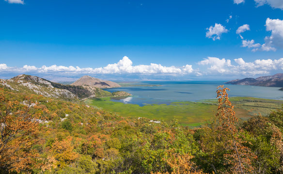 Panoramic view over Crnojevice River, Lake Skader National Park, Balkan Peninsula, Montenegro Europe