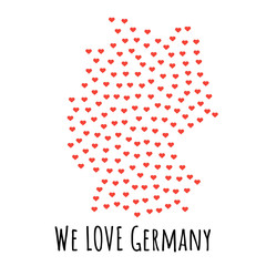 Germany Map with red hearts - symbol of love. abstract background
