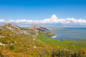 Panoramic view over Crnojevice River, Lake Skader National Park, Balkan Peninsula, Montenegro Europe