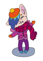 nice cartoon cat. dressed pet. vector illustration