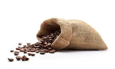 Fototapeten Coffee beans spilled out from burlap sack © phive2015