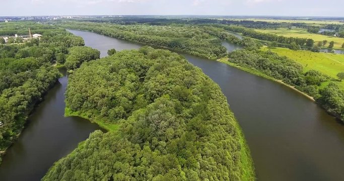 Aerial view of the desna river near Chernigov city