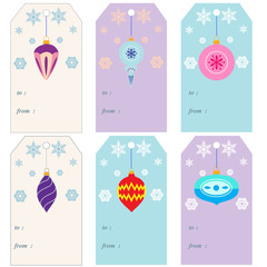 Christmas gift tags and invitations card with Christmas toys