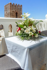 Balcony with bouquet of flowers