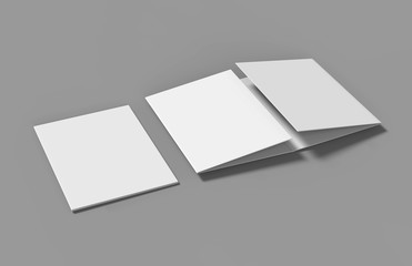 Double gate fold brochure blank white template for mock up and presentation design. 3d illustration.