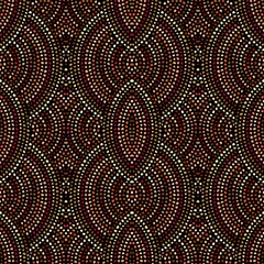 Gordijnen Etnisch boho naadloos patroon in Afrikaanse stijl op zwarte achtergrond. Tribale kunst afdrukken. Onregelmatig stippenpatroon. © kastanka