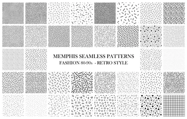 Poster Bundle of Memphis seamless patterns. Fashion 80-90s. Black and white textures © ExpressVectors