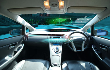 electric car ,Internet of Things. Heads up display(HUD).futuristic vehicle and graphical user...