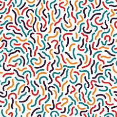 Buntes nahtloses Muster - Memphis-Stil. Mode 80-90er Jahre. Bright Curve-Mosaik-Texturen