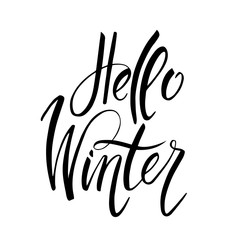 Lettering hello winter. Isolated vector illustration on white background.