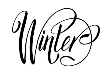 Lettering hello winter. Isolated vector illustration on white background.