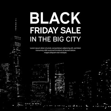 Black Friday Sale Poster on Big City Background. New York. Vector illustration