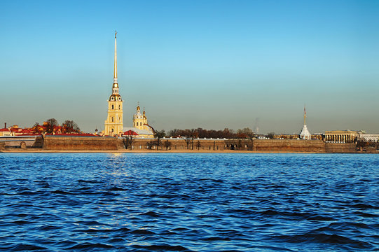 St. Petersburg. Russia. View of the Peter-Paul (Petropavlovskaya) Fortress and the Neva River