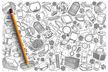 Hand drawn Pet shop vector doodle set background