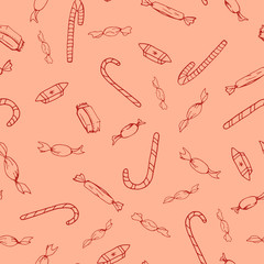 Seamless winter pattern with hand drawn christmas elements. Doodle style