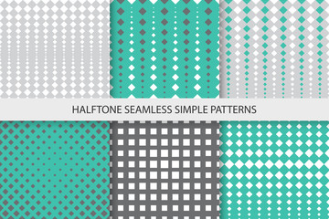 Collection of colorful seamless geometric patterns. Halftone motion texture