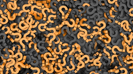 Black and orange question marks background. 3D rendering