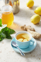 Lemon and ginger tea with honey
