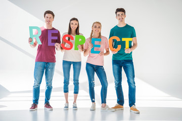 friends holding word respect