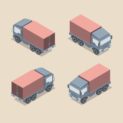 Isometric Truck view front, back, left, right. Flat vector design.