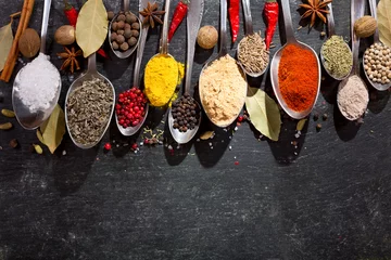 Keuken foto achterwand various herbs and spices for cooking © Nitr