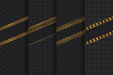 4 dark grey backgrounds with patterns and ornamental frames. Seamless patterns and brushes are included in the palettes