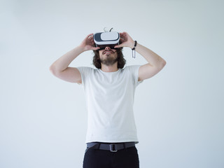 Man using headset of virtual reality