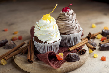 Chocolate Cupcakes with Cherry and Cream