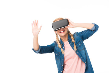 Naklejka premium girl in virtual reality headset