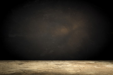 Old wood table top with smoke in the dark background.