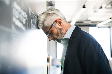 Worried mature businessman in the office.