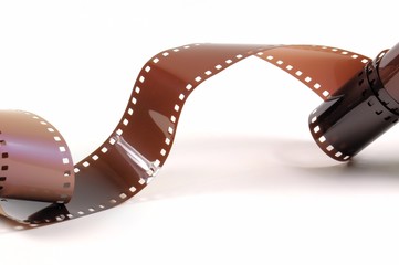 Twisted film strip on white background.