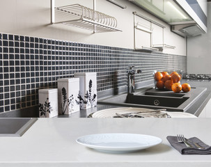 Fototapeta na wymiar concept grey kitchen and kitchen ornamnets