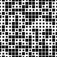 Mosaic geometric seamless pattern. The texture consisting of square elements arranged on a white background. Black and white.