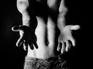 the young well-trained man has muscles