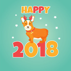 Holiday greeting card with cute corgi dog.