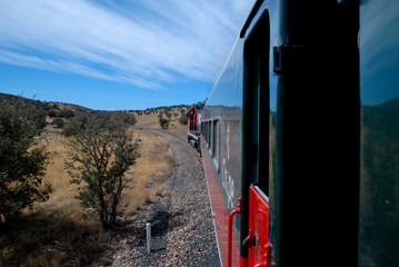 Train Chepe in Barranca del Cobre - obrazy, fototapety, plakaty