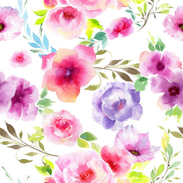 Wildflower eustoma flower pattern in a watercolor style. Full name of the plant: eustoma, marigolds, tagetes. Aquarelle wild flower for background, texture, wrapper pattern, frame or border.