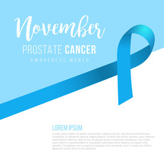 Prostate Cancer Blue Awareness Ribbon Background. Prostate cancer awareness symbol, isolated on blue background. Vector illustration